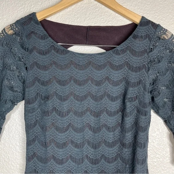 🔴 5 for $25! Free People Mini Dress Holly's Lace Bodycon Scalloped Sz‎ XS - Picture 4 of 9